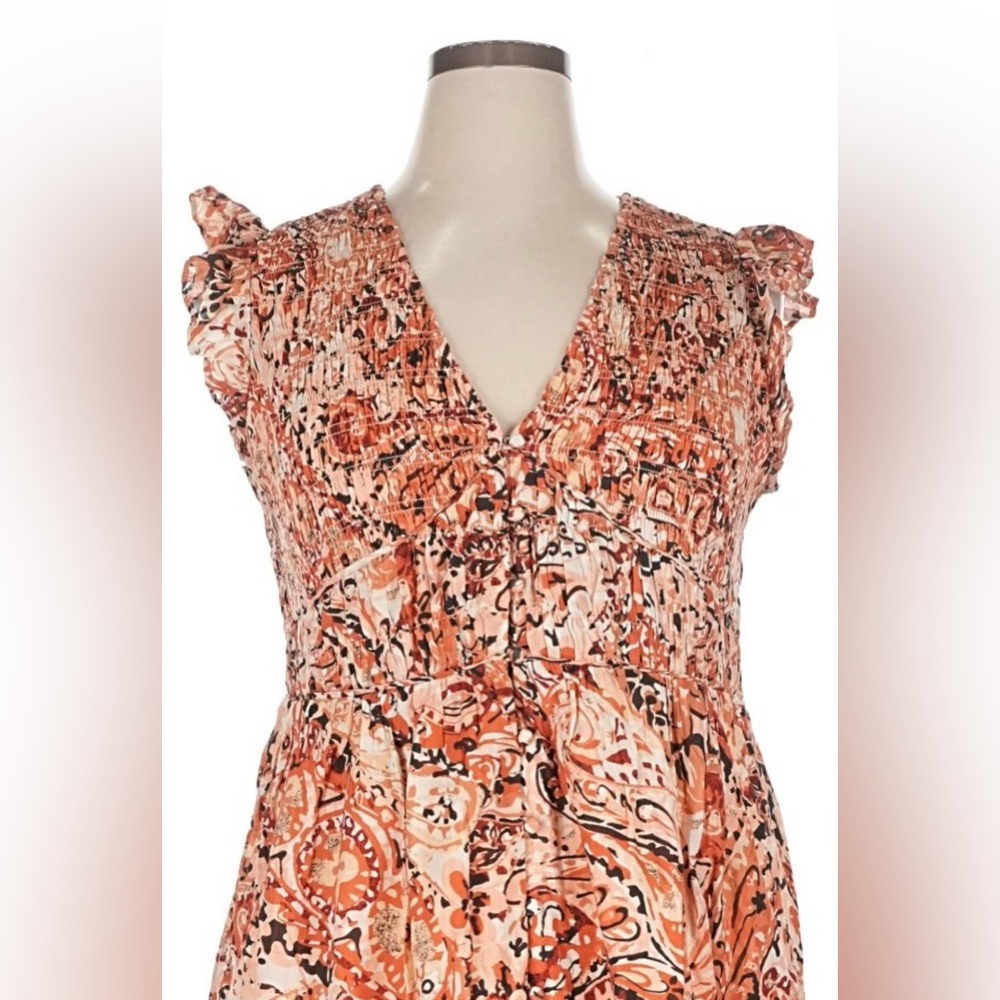 Anthropologie The Peregrine Midi Dress, beautiful warm palette bronze, reds, xl - Picture 3 of 7